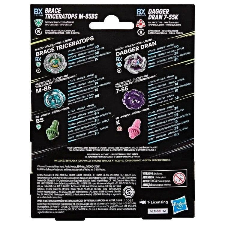 Beyblade X Brace Triceratops M-85BS und Dagger Dran 7-55K G2763