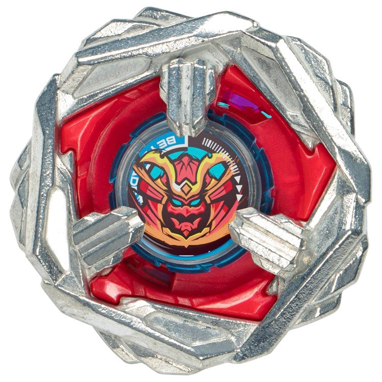 Kreisel Steel Samurai 4-80T von oben, silberner Rahmen mit rotem Kern und Samurai Motiv