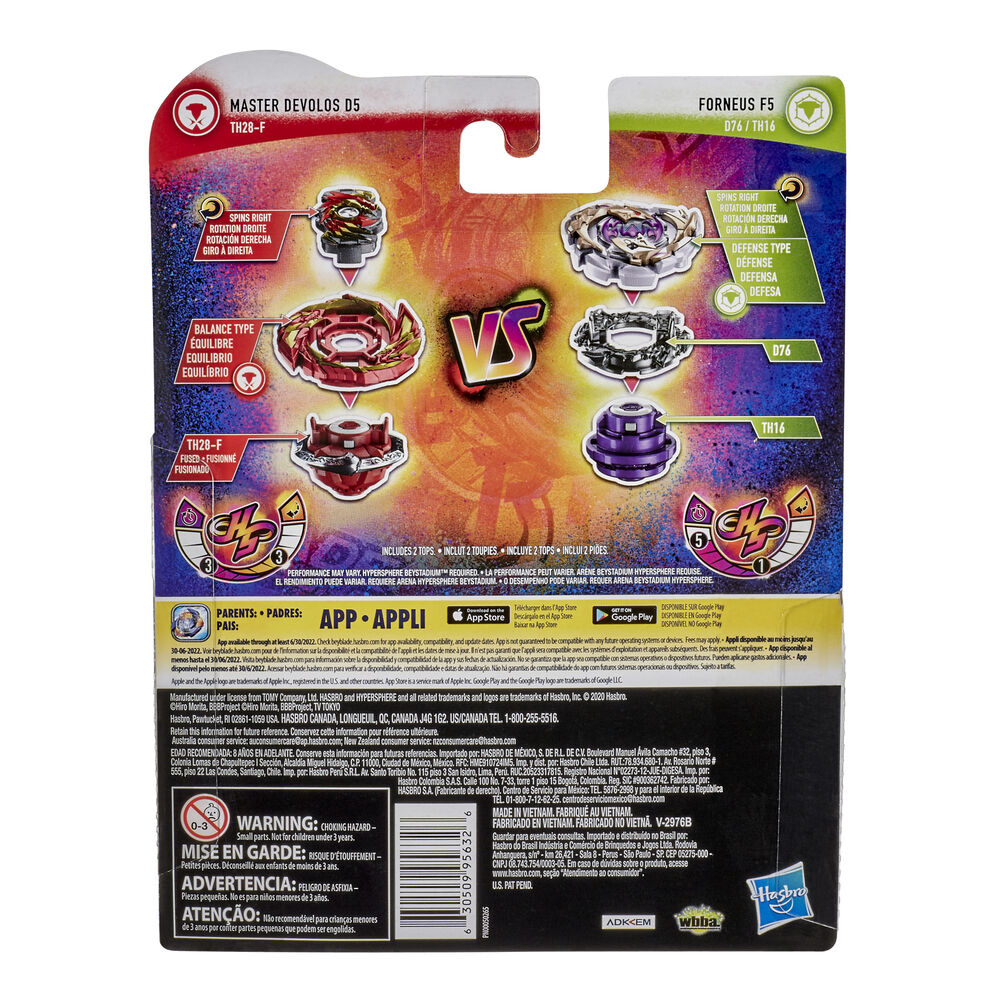 Kreisel Beyblade Burst Rise Forneus F5 und Master Devolos D5